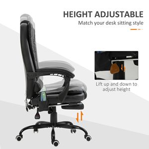 Sedia da Ufficio Direzionale con Schienale Alto, Massaggio Vibrante a 7 Punti, Supporto Lombare, Poggiapiedi e Altezza Regolabile, Nera - Product Image 6