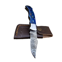 Couteau de poche pliant en acier Damas à motifs de qualité industrielle UM STEEL, lame en acier inoxydable/manche en bois, couteau portable 7 po