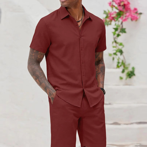 <b>Knitted</b> Plus Size Men's Clothing Men's Plus Size Breathable Shorts Shirt <b>Set</b> Two-Piece Summer Suit for Office - Product Image 6