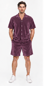 luxury velour summer <b>shirt</b> shorts two piece set soft touch relaxed fit wholesale unisex velvet <b>shirt</b> and short casual wear - Product Image 4