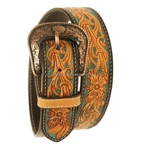 Cinturón occidental de cuero genuino de excelente calidad para hombres y mujeres Cinturón de herramientas de cuero occidental con relieve floral para hombres - Product Image 5