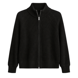 Chaqueta de punto con cremallera para mujer, textura acanalada suave, manga larga, cuello alto, informal, ligera, para uso diario - Product Image 1