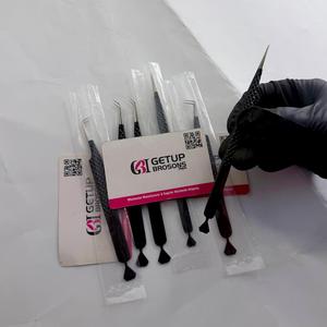 45/90/Straight Black Powder Coating <b>Silver</b> Diamond Grip Curved Stainless Steel Anti-Magnetic 10mm Smooth/Fiber Eyelash Tweezers - Product Image 5