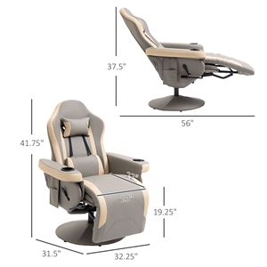 Poltrona Reclinabile Regolabile a 135 Gradi e Girevole a 360 Gradi con Meccanismo a Maniglia, Portabicchieri e Reclinazione Manuale - Product Image 3