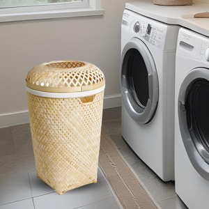 Cesta de bambú hecha a mano con material natural y diseño tejido a mano, adecuada para almacenamiento, organización y uso diario. - Product Image 4