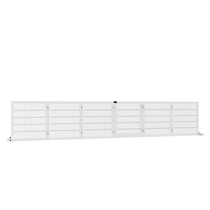 White 6-Panel Folding Wooden Pet Gate for Small Medium <b>Dogs</b> Solid Pattern Safety Barrier Support Feet <b>Button</b> for Indoor Use - Product Image 1
