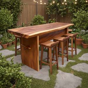 Table de bar en bois massif de qualité supérieure, de forme carrée, en bois de suar, avec bord naturel, style moderne, pour café, pub - Product Image 6