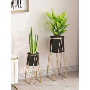 Jardinière moderne en métal noir avec support doré, pot de fleurs sur pied pour intérieur, décoration minimaliste nordique pour la maison, jardinières pour salon - Product Image 2