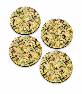 REHMAN CRAFT Ensemble de sous-verres en MDF faits à la main avec un motif moderne d'oiseaux et de fleurs, design botanique rond, diamètre 9 cm, épaisseur 3 mm - Product Image 6