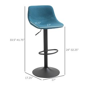 Set of 2 Comfortable Blue Padded Swivel Bar <b>Stools</b> <b>with</b> Chrome Base Metal Frame Adjustable <b>Back</b> for Home Bar Kitchen Counter - Product Image 3