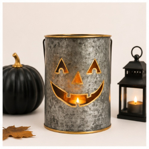 Custom Galvanized Metal Jack O <b>Lantern</b> Pumpkin <b>Lantern</b> with Carrying Handle Halloween Candle Holder For Home Decoration - Product Image 4
