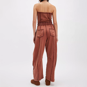Mono de mujer de verano casual con estampado personalizado, sin mangas, sin tirantes, con cintura ajustada, espalda descubierta y pantalones anchos - Product Image 2