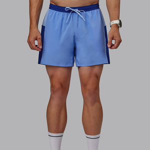 Pantalones Cortos Deportivos para Hombre, Color Azul, Secado Rápido, Estilo Deportivo, Franja Lateral, Cintura con Cordón, Longitud Media, Tejido de Poliéster - Product Image 1