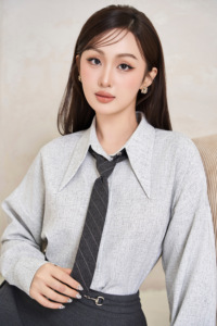 Women's Long-Sleeve Shirt with Carvat SEREN Vietnam Casual Turn-down Collar Conventional sleeve Polyester Regular - Product Image 6