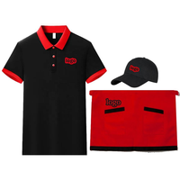 Polo respirant personnalisable avec logo pour personnel de restauration rapide, serveurs de restaurant, bar, uniforme avec tablier et chapeau
