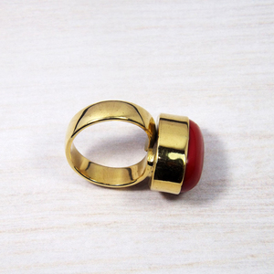 Gold Plated Red Coral <b>Ring</b> Natural Moonga Stone <b>Ring</b> <b>Statement</b> jewelry - Product Image 3