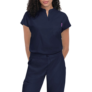 Uniformes Médicos de Alta Calidad para Mujer, Blusa Holgada con Cuello Mao y 1 Bolsillo, Color Azul Marino - Product Image 1