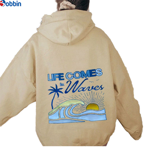 Sudadera con Capucha Rosa para Mujer, Diseño de Moda con Estampado de Ondas, Sudadera Informal de Invierno, Tejida en Algodón, Manga Larga, Logotipo Bordado - Product Image 4