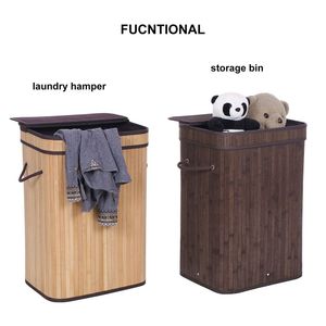 Cesto portabiancheria in bambù con coperchio a ribalta, struttura in legno e rivestimenti rimovibili - Product Image 2