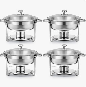 Ensemble de réchauds de buffet ronds en acier inoxydable de qualité supérieure 6QT avec couvercle en verre, 4 pièces au meilleur prix - Product Image 6