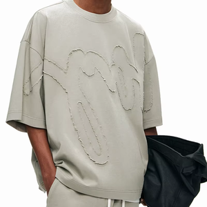 310G Custom 100% Cotton Distress Long Strip <b>Men's</b> T-<b>Shirt</b> Casual Drop Shoulder Short Sleeve Loose Heavyweight Oversize T-<b>Shirt</b> - Product Image 3