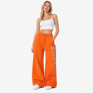 <b>Women</b> Rhinestone Printed Sweatpants 100% Cotton Fleece Flare Leg Pants Casual Winter <b>Baggy</b> Sweatpants Drawstring Sweat <b>Trouser</b> - Product Image 2