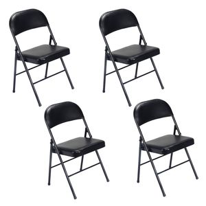 Set di 4 Sedie Pieghevoli Nere in PVC e Ferro per Sale da Pranzo, Ospedali ed Esposizioni - Product Image 1