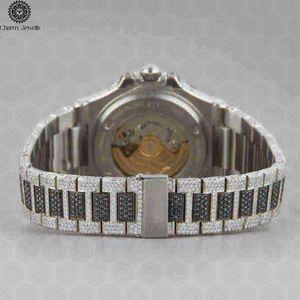 Charm Jewells Luxury Stainless Steel Watch 40mm Dial Black Mandala Pattern <b>Chronograph</b> Mechanical Movement Auto Date Push Button - Product Image 3