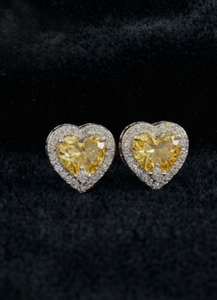 14KT Gold Fine Jewelry Certified Natural Pear-Cut <b>Emerald</b> & Round Diamonds Heart-Shaped Micro Pave <b>Stud</b> Earrings for women - Product Image 6