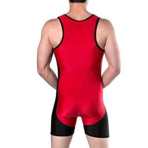 Débardeur de lutte en spandex rouge pour homme avec bordure noire, anti-transpiration, pour adultes sportifs - Product Image 2