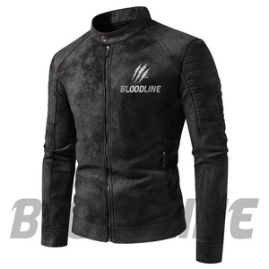 BLOODLINE Men's <b>Suede</b> PU Leather Motorcycle <b>Jacket</b> Slim Fit Stand Collar Zipper Front Windproof Autumn Wear - Product Image 2