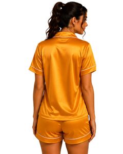 Conjunto de Pijama de Satén Amarillo Dorado Personalizado por el Fabricante, Ropa de Dormir de Seda para Mujer, Bordado de Rosas, Conjunto de Ropa de Dormir Suave de Manga Corta - Product Image 2