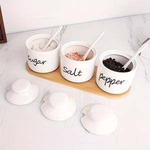 Ensemble de pots de rangement minimalistes pour cuisine avec couvercle, cuillère et plateau en bois – Organisateur élégant pour comptoir, idéal pour sucre, sel et poivre - Product Image 3