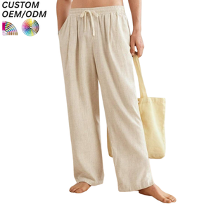 Pantalon décontracté pour homme 2026 en ramie, coton et lin, coupe droite, taille mi-haute, jambe large, écologique, avec cordon de serrage, respirant, pour le quotidien et la plage - Product Image 3