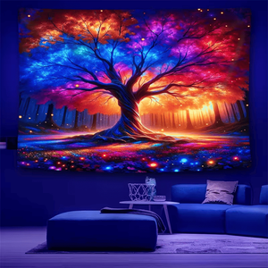 Grande tapisserie magique lumineuse Arbre de Vie en tissu fluorescent pour la décoration intérieure des salons et des dortoirs - Product Image 1