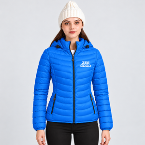Chaqueta acolchada azul para mujer, con capucha, cierre de cremallera, abrigo de invierno, ropa de abrigo de manga larga con bolsillos frontales - Product Image 1