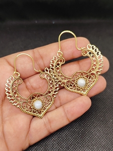 New Arrival Women's Gold Plated Flower Pattern Dangle Earrings Elegant Brass Jewelry Natural White Moonstone - Product Image 3