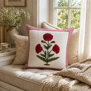 Indian Hand Block Print Red Flower Cushion <b>Cover</b> Square Decorative <b>Throw</b> Pillow <b>Cover</b> for <b>Sofa</b> Chair Decor - Product Image 5