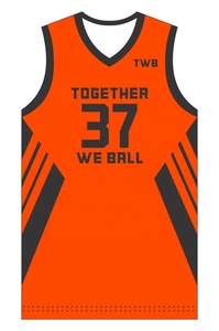 Ensemble d'uniformes de basketball personnalisés sublimés, orange et noir, col en V, sans manches, anti-transpiration, unisexe adulte - Product Image 2