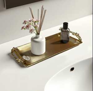 Serving Favorite Gold Plated Rectangle <b>Decorative</b> <b>Tray</b> with Floral Handles Contemporary Design Single Piece Package - Product Image 3