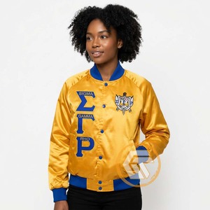 Chaqueta Universitaria Personalizada de la Hermandad Sigma Gamma Rho, Bordada en Satén, Acolchada, Resistente al Viento e Impermeable, de Alta Calidad y Transpirable para Mujer - Product Image 2