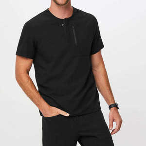 Blusa Médica Negra para Hombre con Bolsillo con Cremallera en el Pecho para Guardar el Teléfono, Uniformes de Hospital - Product Image 2