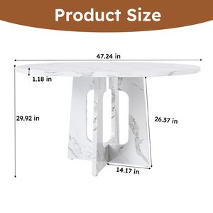 Tavolo da Pranzo Rotondo da 120 cm per 4 Persone, Stile Rustico in MDF con Finitura Bianca Effetto Marmo, Facile Montaggio, Capacità 136 kg, per Cucina/Sala da Pranzo - Product Image 5