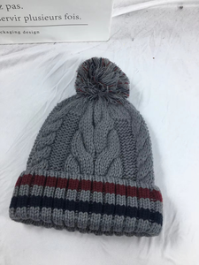 Unisex Knitted Beanie <b>Hat</b> Cable Knit Pom Pom Striped Cuff Winter <b>Warm</b> Cap Casual Style for Adults - Product Image 5