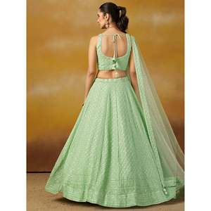 Lehenga Choli de Diseñador en Georgette Bordado con Hilo Verde Menta para Boda - Product Image 2