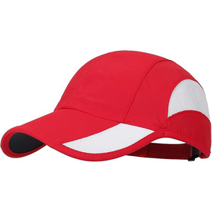 Gorra de béisbol de malla roja con paneles blancos en contraste, cierre ajustable con cinta adhesiva, gorra deportiva para exteriores para adultos - Product Image 1