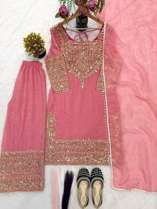 Indian Ethnic <b>Silk</b> Stitched Georgette Heavy Embroidery <b>Kurta</b>/Kurti Women Winter Summer Moisture Wicking Antra Lifestyle Party - Product Image 6