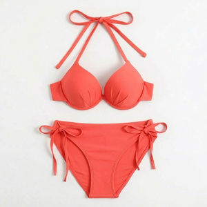 Nuevo Conjunto de Bikini de Dos Piezas de Moda de Verano, Traje de Baño para Mujer, Bikini de Tiras Sexy de Color Sólido y Ropa de Playa - Product Image 4