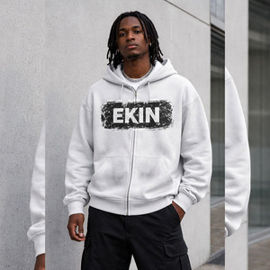Custom 400 Gsm Zip up Hoodie DTG Printed No <b>String</b> Oversized Distressed French Terry Boxy Dirty Acid Spray Washed Hoodie Men - Product Image 3