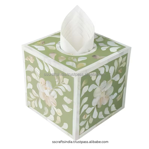 Boîte à mouchoirs carrée en nacre et incrustation d'os élégante faite à la main porte-mouchoirs décoratif pour le salon et la salle de bain - Product Image 1